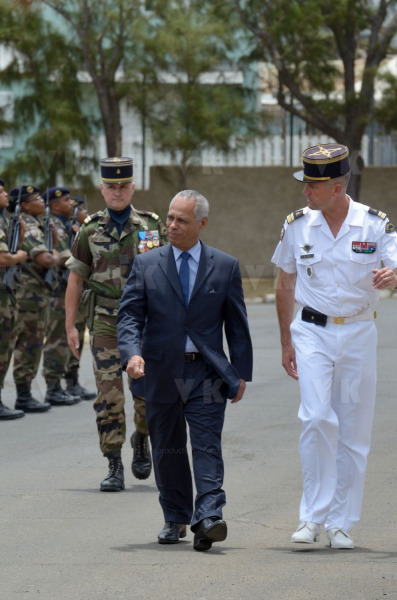 Inauguration of new buildings of RSMA's Staff at Saint-Pierre, with Mr. Victorin Lurel, french Minister of ultramarine, and Colonel Bernard Rey, Commander of the RSMA-R.