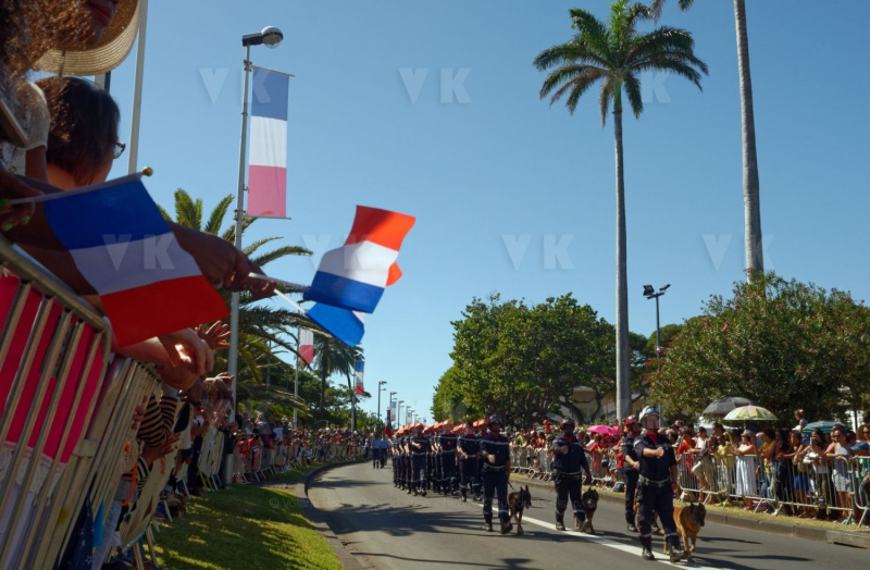 Forces armees dans la zone sud de l'ocean Indien, gendarmerie, pompiers, policiers et associations ont defile sous un soleil radieux a Saint-Denis (La Reunion) pour ce 14 juillet - Armed forces in the southern Indian Ocean, gendarmerie, firefighters, police and associations marched under a bright sun in Saint-Denis (La Reunion) for July 14