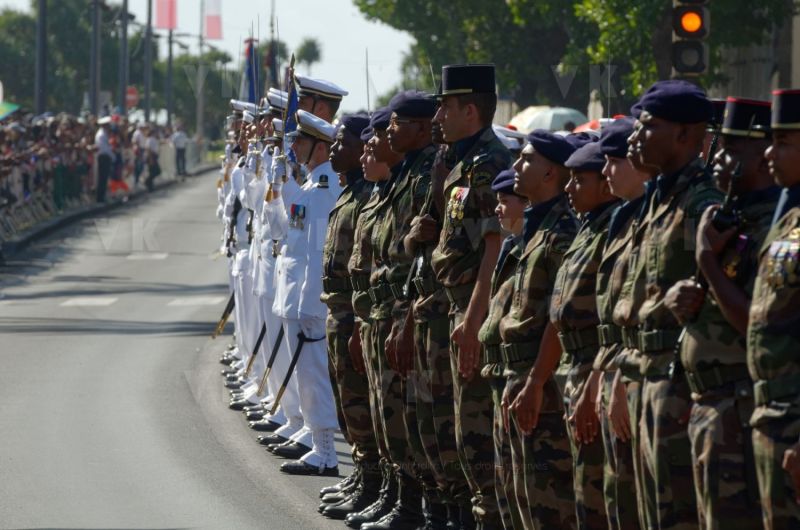 Defile du 14 juillet a La Reunion. National holiday: July 14th parade at La Reunion.
