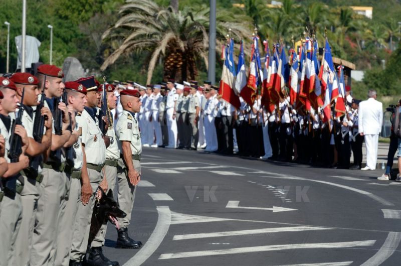 Defile du 14 juillet a La Reunion. National holiday: July 14th parade at La Reunion.