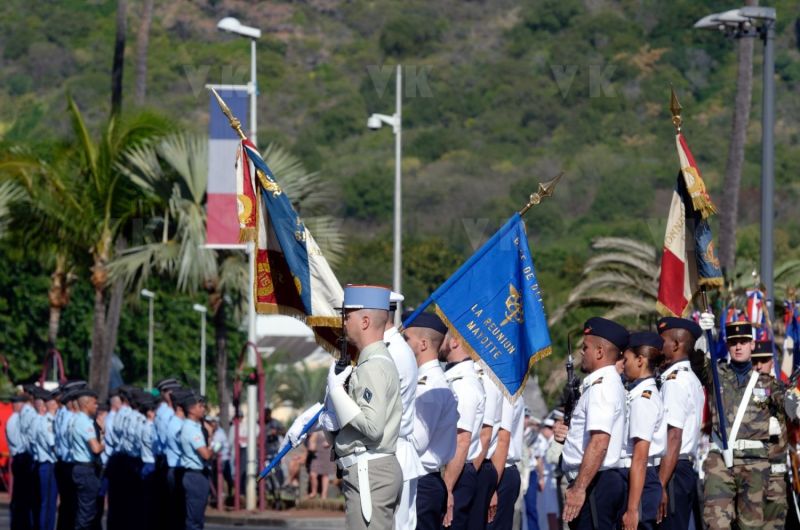 Defile du 14 juillet a La Reunion. National holiday: July 14th parade at La Reunion.