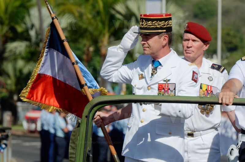 Defile du 14 juillet a La Reunion. National holiday: July 14th parade at La Reunion.