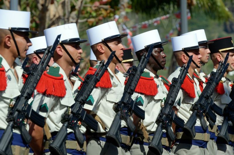 Defile du 14 juillet a La Reunion. National holiday: July 14th parade at La Reunion.