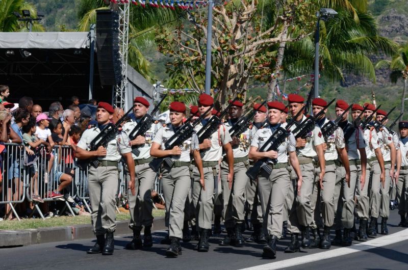 Defile du 14 juillet a La Reunion. National holiday: July 14th parade at La Reunion.