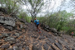 Les traileurs de la Mascareignes, course du Grand Raid, sur le chemin des Anglais qui monte jusqu'au Colorado, derniere etape avant l'arrivee. Mascarene trailers, race of the Grand Raid, on the "path of the English" who goes up to Colorado, last stage before the arrival.