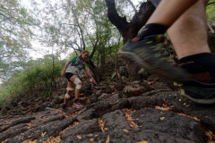 Les traileurs de la Mascareignes, course du Grand Raid, sur le chemin des Anglais qui monte jusqu'au Colorado, derniere etape avant l'arrivee. Mascarene trailers, race of the Grand Raid, on the "path of the English" who goes up to Colorado, last stage before the arrival.