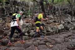 Les traileurs de la Mascareignes, course du Grand Raid, sur le chemin des Anglais qui monte jusqu'au Colorado, derniere etape avant l'arrivee. Mascarene trailers, race of the Grand Raid, on the "path of the English" who goes up to Colorado, last stage before the arrival.