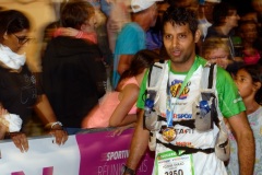 Les traileurs de la Mascareignes, course du Grand Raid, a l'arrivee au stade de la Redoute, Saint-Denis. Mascarene trailers, race of the Grand Raid, at the arrival, la Redoute stadium, Saint-Denis town.