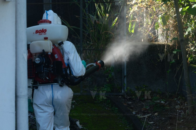 Les FORMISC engages dans la lutte contre la dengue a La Reunion. The Civil Security soldiers (FORMISC) engaged in the fight against dengue at La Reunion