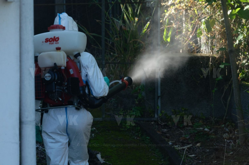 Les FORMISC engages dans la lutte contre la dengue a La Reunion. The Civil Security soldiers (FORMISC) engaged in the fight against dengue at La Reunion