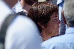 Pour terminer sa visite de 5 jours a La Reunion, la ministre de l'Outre-Mer Annick Girardin, a rencontre les familles des victimes d'attaque de requins et suivi une presentation et demonstration du dispositif vigie requin renforce sur la plage de l'Hermitage a Saint-Gilles-les-Bains.