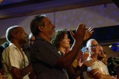 Jean-Luc Melenchon, chef de file de la France Insoumise, accompagne par les deputes Mathilde Panot et Daniele Obono, a tenu une reunion publique au restaurant La Cocoteraie a Saint-Andre, devant plus de 500 personnes et en presence des deputes reunionnais Jean-Hugues Ratenon et Younous Omarjee. Jean-Luc Melenchon, leader of France Insoumise, accompanied by the deputies Mathilde Panot and Daniele Obono, held a public meeting at the restaurant La Cocoteraie in Saint-Andre, in front of more than 500 people and with the deputies Jean- Hugues Ratenon and Younous Omarjee from La Reunion.