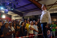 Jean-Luc Melenchon, chef de file de la France Insoumise, accompagne par les deputes Mathilde Panot et Daniele Obono, a tenu une reunion publique au restaurant La Cocoteraie a Saint-Andre, devant plus de 500 personnes et en presence des deputes reunionnais Jean-Hugues Ratenon et Younous Omarjee. Jean-Luc Melenchon, leader of France Insoumise, accompanied by the deputies Mathilde Panot and Daniele Obono, held a public meeting at the restaurant La Cocoteraie in Saint-Andre, in front of more than 500 people and with the deputies Jean- Hugues Ratenon and Younous Omarjee from La Reunion.