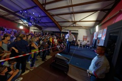Jean-Luc Melenchon, chef de file de la France Insoumise, accompagne par les deputes Mathilde Panot et Daniele Obono, a tenu une reunion publique au restaurant La Cocoteraie a Saint-Andre, devant plus de 500 personnes et en presence des deputes reunionnais Jean-Hugues Ratenon et Younous Omarjee. Jean-Luc Melenchon, leader of France Insoumise, accompanied by the deputies Mathilde Panot and Daniele Obono, held a public meeting at the restaurant La Cocoteraie in Saint-Andre, in front of more than 500 people and with the deputies Jean- Hugues Ratenon and Younous Omarjee from La Reunion.