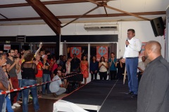 Jean-Luc Melenchon, chef de file de la France Insoumise, accompagne par les deputes Mathilde Panot et Daniele Obono, a tenu une reunion publique au restaurant La Cocoteraie a Saint-Andre, devant plus de 500 personnes et en presence des deputes reunionnais Jean-Hugues Ratenon et Younous Omarjee. Jean-Luc Melenchon, leader of France Insoumise, accompanied by the deputies Mathilde Panot and Daniele Obono, held a public meeting at the restaurant La Cocoteraie in Saint-Andre, in front of more than 500 people and with the deputies Jean- Hugues Ratenon and Younous Omarjee from La Reunion.