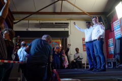 Jean-Luc Melenchon, chef de file de la France Insoumise, accompagne par les deputes Mathilde Panot et Daniele Obono, a tenu une reunion publique au restaurant La Cocoteraie a Saint-Andre, devant plus de 500 personnes et en presence des deputes reunionnais Jean-Hugues Ratenon et Younous Omarjee. Jean-Luc Melenchon, leader of France Insoumise, accompanied by the deputies Mathilde Panot and Daniele Obono, held a public meeting at the restaurant La Cocoteraie in Saint-Andre, in front of more than 500 people and with the deputies Jean- Hugues Ratenon and Younous Omarjee from La Reunion.