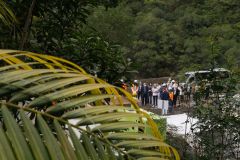 Chantier du barrage du Bras de la Plaine, avec Berangere Abba, secretaire d'Etat chargee de la biodiversite aupres de la ministre de la transition ecologique. Bras de la Plaine dam construction site, with Berangere Abba, State Secretary in charge of biodiversity with the Minister of Ecological Transition