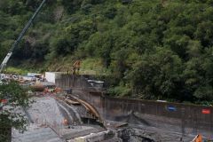 Chantier du barrage du Bras de la Plaine, avec Berangere Abba, secretaire d'Etat chargee de la biodiversite aupres de la ministre de la transition ecologique. Bras de la Plaine dam construction site, with Berangere Abba, State Secretary in charge of biodiversity with the Minister of Ecological Transition
