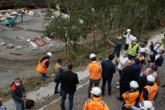 Chantier du barrage du Bras de la Plaine, avec Berangere Abba, secretaire d'Etat chargee de la biodiversite aupres de la ministre de la transition ecologique. Bras de la Plaine dam construction site, with Berangere Abba, State Secretary in charge of biodiversity with the Minister of Ecological Transition