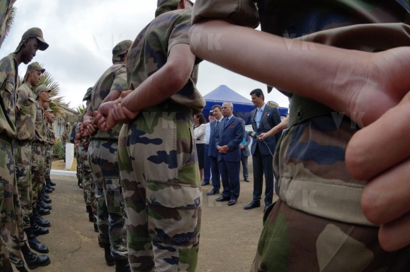 Inauguration of new buildings of RSMA's Staff (Régiment du Service Militaire Adapté de la Réunion - Reunion's Adapted Military Service Regiment) of Saint-Pierre, with Mr. Victorin Lurel, french Minister of ultramarine, and local authorities (PS deputy Patrick Lebreton and PS deputy Jean-Jacques Vlody).