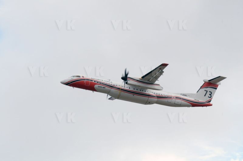 National capacity Securite Civile - Fight against forest fires at Pierrefonds Airport..Presentation of the plan to restore forests destroyed and the material (Pelicandrome, Dash8, vehicles), with Mr. Victorin Lurel, french Minister of ultramarine, and local authorities.