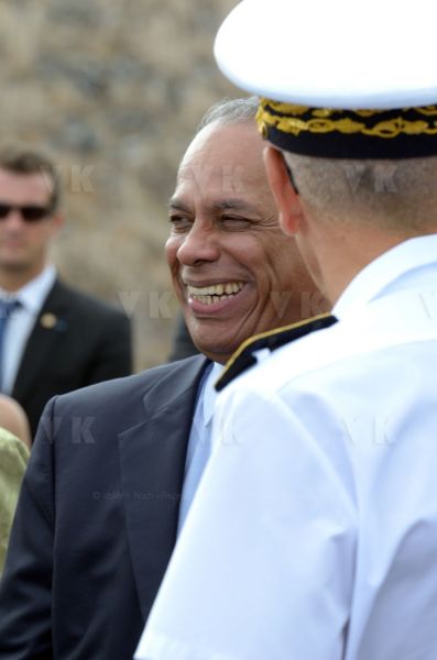 National capacity Securite Civile - Fight against forest fires at Pierrefonds Airport..Presentation of the plan to restore forests destroyed and the material (Pelicandrome, Dash8, vehicles), with Mr. Victorin Lurel, french Minister of ultramarine, and local authorities.