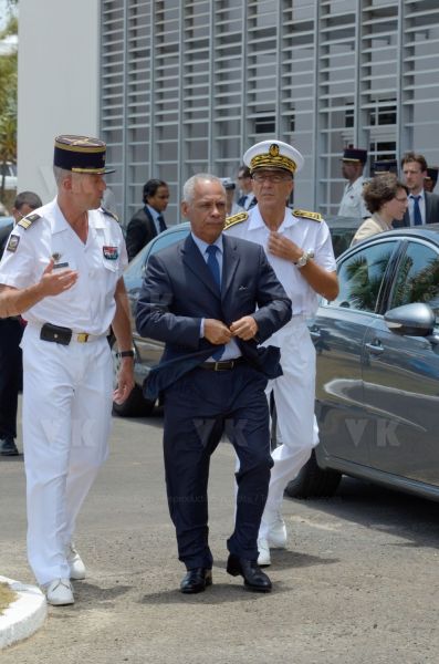 Inauguration of new buildings of RSMA's Staff at Saint-Pierre, with Mr. Victorin Lurel, french Minister of ultramarine, Prefect Jean-Luc Marx and Colonel Bernard Rey, Commander of the RSMA-R.