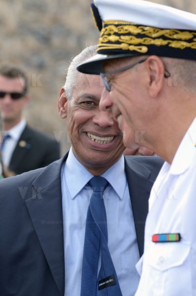 National capacity Securite Civile - Fight against forest fires at Pierrefonds Airport..Presentation of the plan to restore forests destroyed and the material (Pelicandrome, Dash8, vehicles), with Mr. Victorin Lurel, french Minister of ultramarine, and Prefect Jean-Luc Marx.