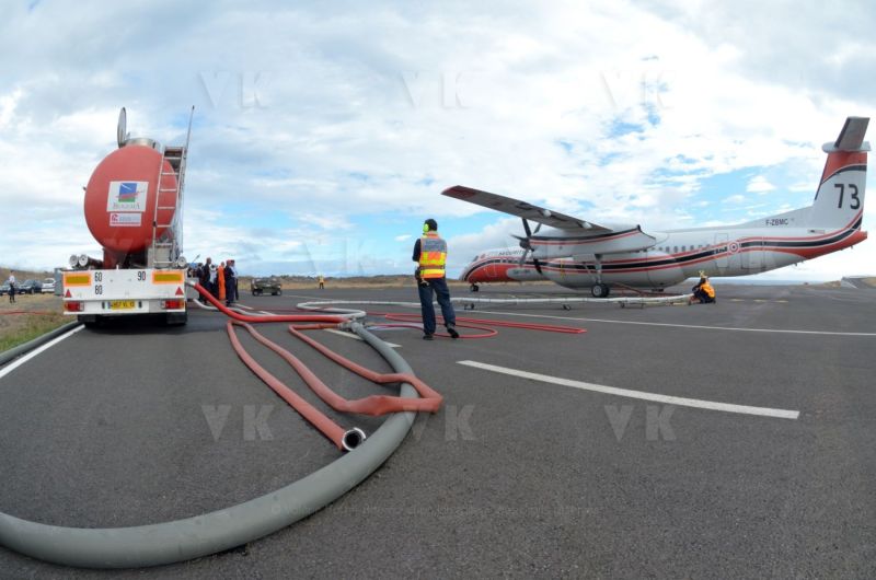 National capacity Securite Civile - Fight against forest fires at Pierrefonds Airport..Presentation of the plan to restore forests destroyed and the material (Pelicandrome, Dash8, vehicles)