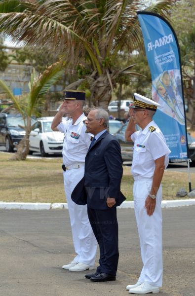 Inauguration of new buildings of RSMA's Staff at Saint-Pierre, with Mr. Victorin Lurel, french Minister of ultramarine, Prefect Jean-Luc Marx and Colonel Bernard Rey, Commander of the RSMA-R.