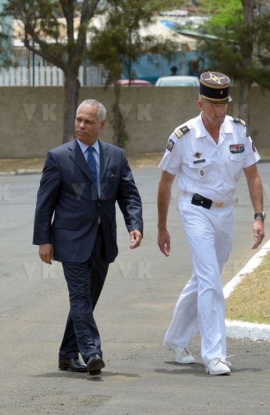 Inauguration of new buildings of RSMA's Staff at Saint-Pierre, with Mr. Victorin Lurel, french Minister of ultramarine, and Colonel Bernard Rey, Commander of the RSMA-R.