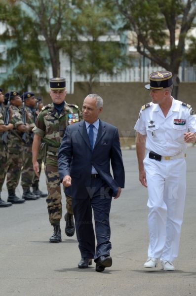 Inauguration of new buildings of RSMA's Staff at Saint-Pierre, with Mr. Victorin Lurel, french Minister of ultramarine, and Colonel Bernard Rey, Commander of the RSMA-R.