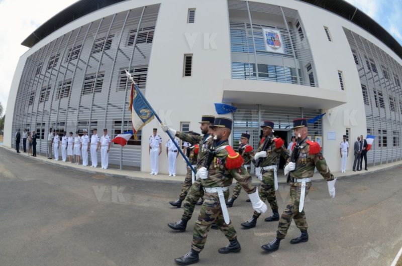 Inauguration of new buildings of RSMA's Staff (Régiment du Service Militaire Adapté de la Réunion - Reunion's Adapted Military Service Regiment) of Saint-Pierre (parade of unit's Marine troops)