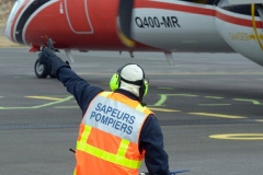National capacity Securite Civile - Fight against forest fires at Pierrefonds Airport..Presentation of the plan to restore forests destroyed and the material (Pelicandrome, Dash8, vehicles)