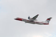 National capacity Securite Civile - Fight against forest fires at Pierrefonds Airport..Presentation of the plan to restore forests destroyed and the material (Pelicandrome, Dash8, vehicles), with Mr. Victorin Lurel, french Minister of ultramarine, and local authorities.