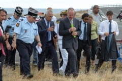 National capacity Securite Civile - Fight against forest fires at Pierrefonds Airport..Presentation of the plan to restore forests destroyed and the material (Pelicandrome, Dash8, vehicles), with Mr. Victorin Lurel, french Minister of ultramarine, and local authorities.
